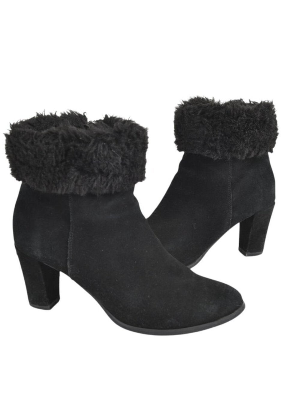 Blondo Leather Suede Booties Waterproof Black Ankle Boots  Faux Fur Size 9.5
